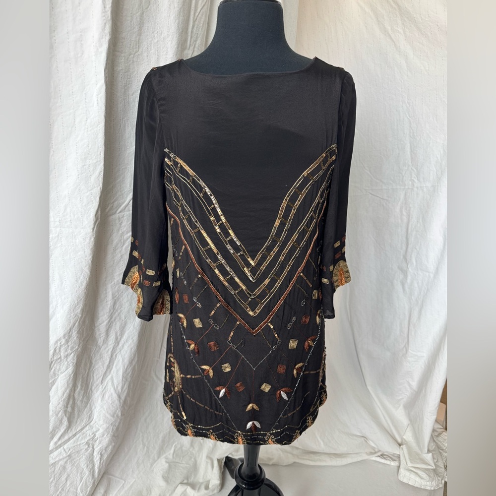 Jen's Pirate Booty Black Mini Dress with Beaded Accents Low Back